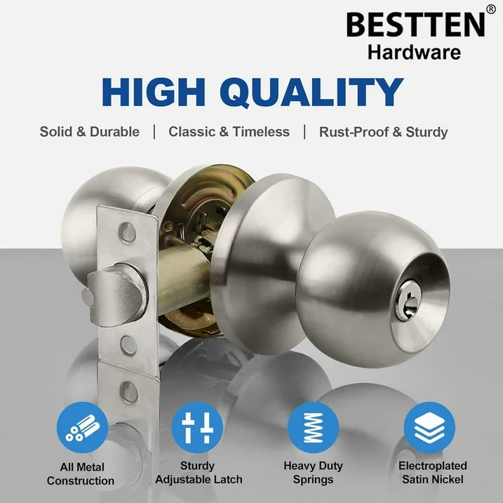 SUWU Door knob,Keyed Entry Door Knob with Lock, Interior and Exterior Door Lock, Standard Ball, Satin Nickel