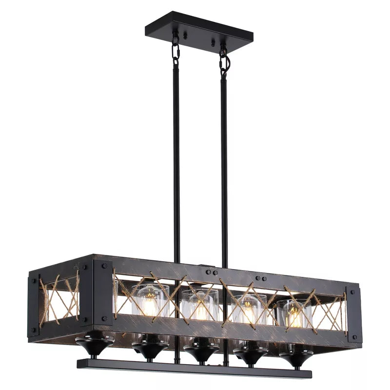 HBEZON 31.5 Pendant Light, 5 Light Height Adjustable Industrial Metal Chandelier for Kitchen Island, Dining Room, Foyer