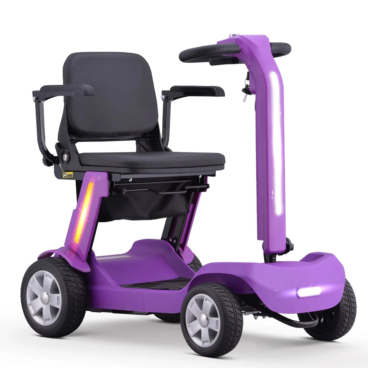 4 Wheels Mobility Scooter for Adults Senior, Foldable Lightweight Powered Device for Travel, with LED Strip Light, Storage Bag, Charger Included, No Assemble Required (Purple)