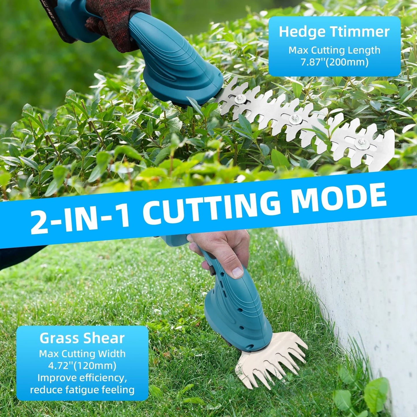 Sentryse Hedge Trimmer Cordless Grass Shear 2 in 1 Handheld Trimmer Electric Grass Shear, Battery Operated Hedge Shears with 2 Batteries and Charger
