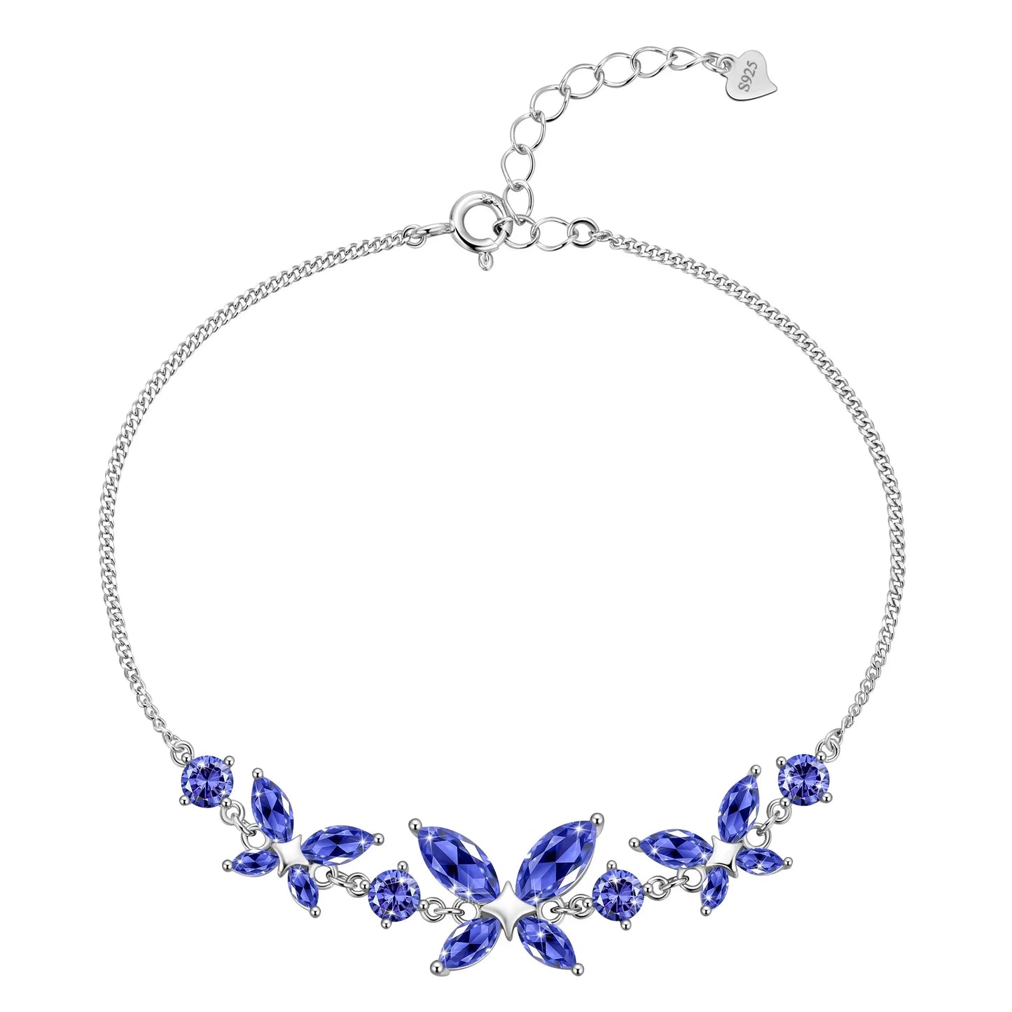 Beautlace 18K White Gold over Silver Butterfly Gemstone Bracelet,Adjustable December Tanzanite Birthstone Bracelet Charms Jewelry Birthday Christmas Valentines Gifts for Women