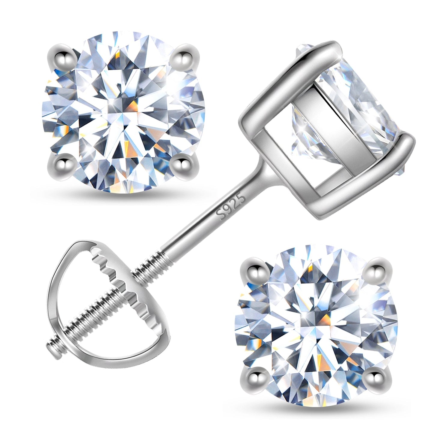 Beautlace GRA Certified Muticolored Moissanite Stud Earrings,1 Carat D VVS1 Simulated Diamond Sterling Silver Screw Back Earrings Jewelry Birthday Christmas Birthday Mother's Day Gifts for Women Mom