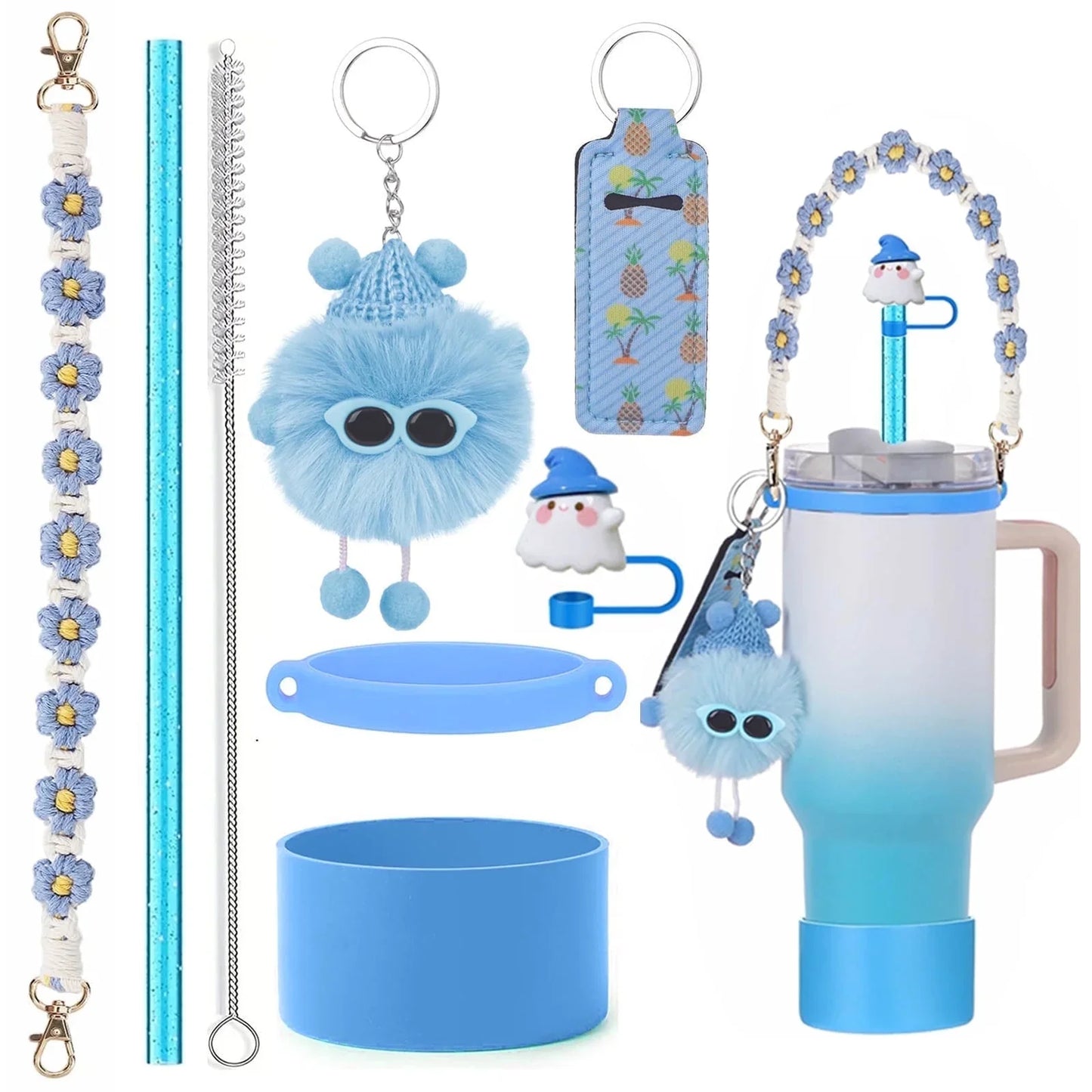 CHIKIXSON Cup Accessories Set Compatible with Stanley Cup Tumbler 40oz 30oz, Cup not included, Blue