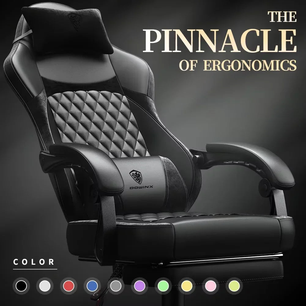 Dowinx Ergonomic Gaming Chair with Pocket Spring Cushion & Massage Lumbar Support High Back Office Computer Chair with Footrest for Adults, 300LBS Capacity, Leather Design, Black
