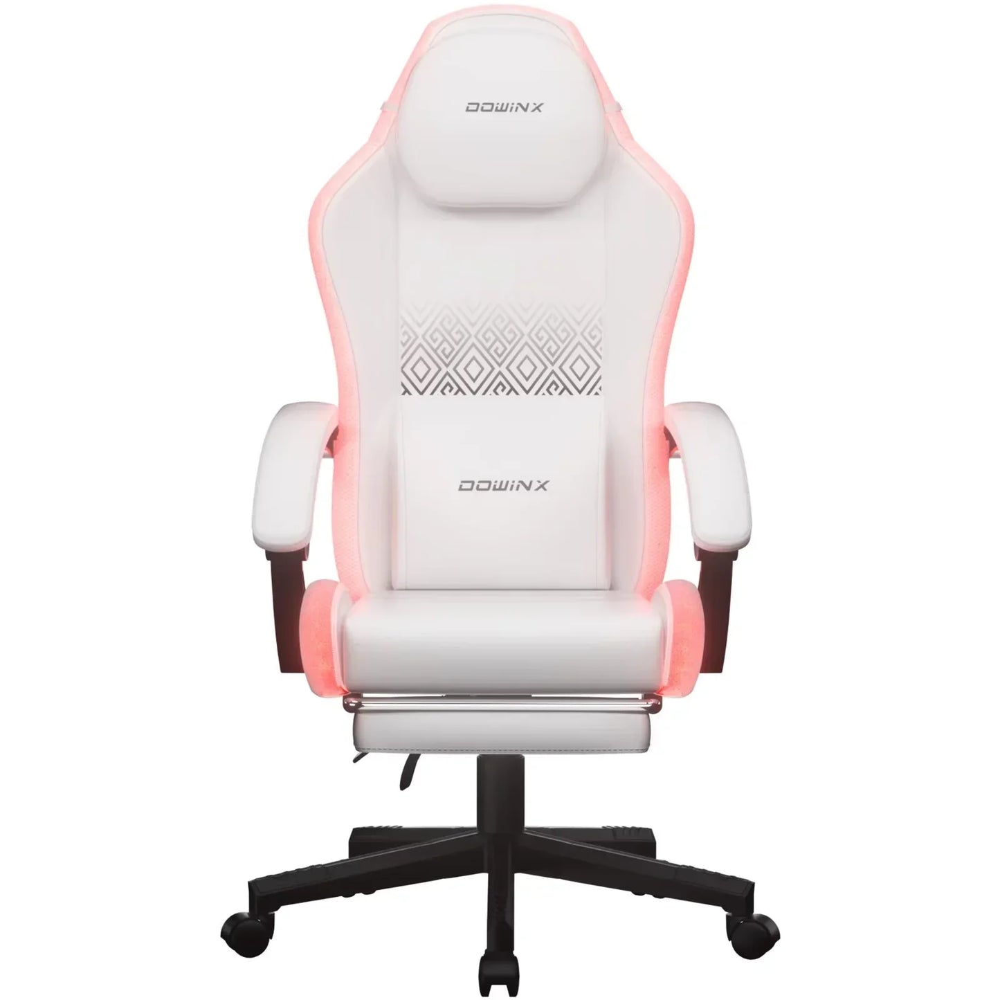 Dowinx RGB LED Gaming Chair with Massage Lumbar Support Footrest Ergonomic PU Leather Video Game Chair for Adults, White