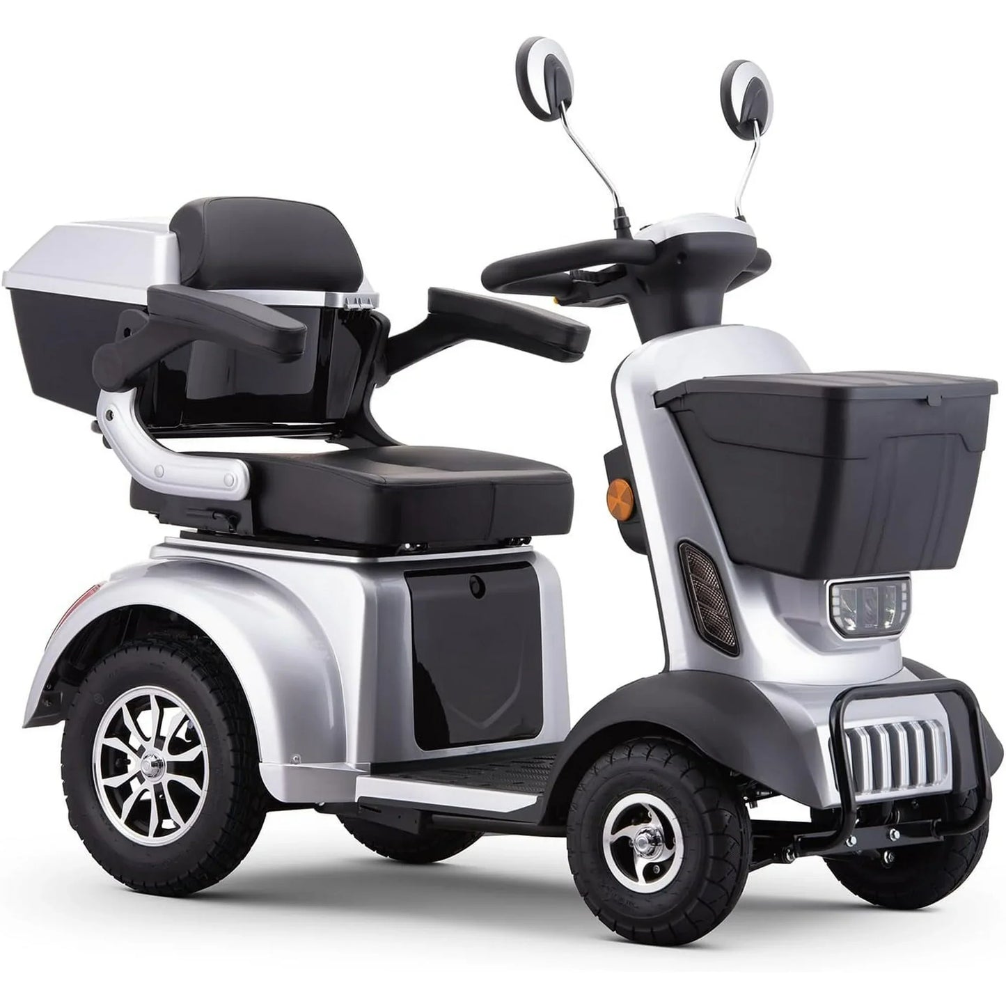 Large 4 Wheels Mobility Scooter (XW E05B), Electric Heavy Duty Wheelchair Device, 400 LBS Capacity for Seniors Adults, Speed Adjust, Front Rear Trunk, No Assemble Required (Silver)
