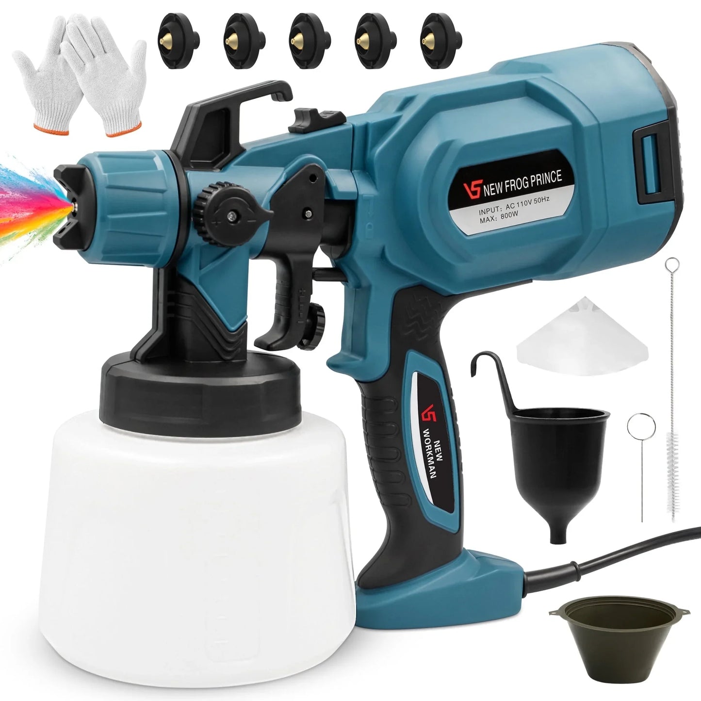 Reichtum Paint Sprayer, 800W HVLP High Power Electric Spray Paint Gun with 1400ml Container, 5 Copper Nozzles 3 Patterns, Spray Gun for Furniture, Fence, Walls, Door Painting