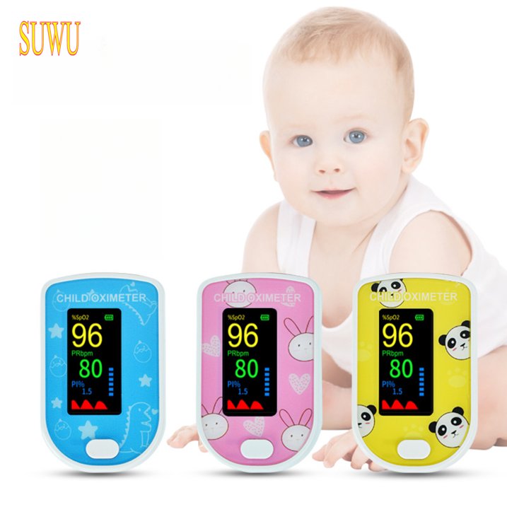 SUWU Pulse Oximeter, Rechargeable Oximeter for Kids Children, Blood Oxygen Saturation, Pulse Rate Monitor, Cute Cartoon Design, USB C Charging,Blue