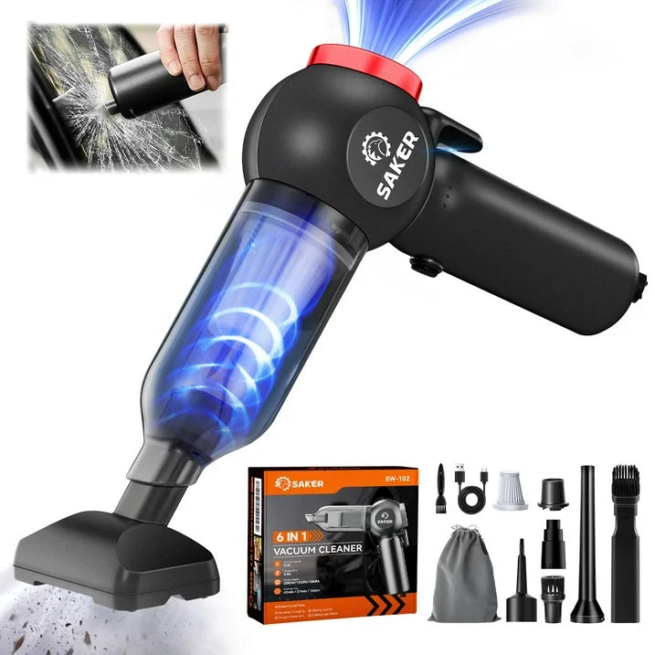 Saker Cordless Handheld Vacuum, 6 in 1 Multifunctional Vacuum with 120W/20000PA Brushless Motor, Window Breaker Seatbelt Cutter for Car, Home, Office