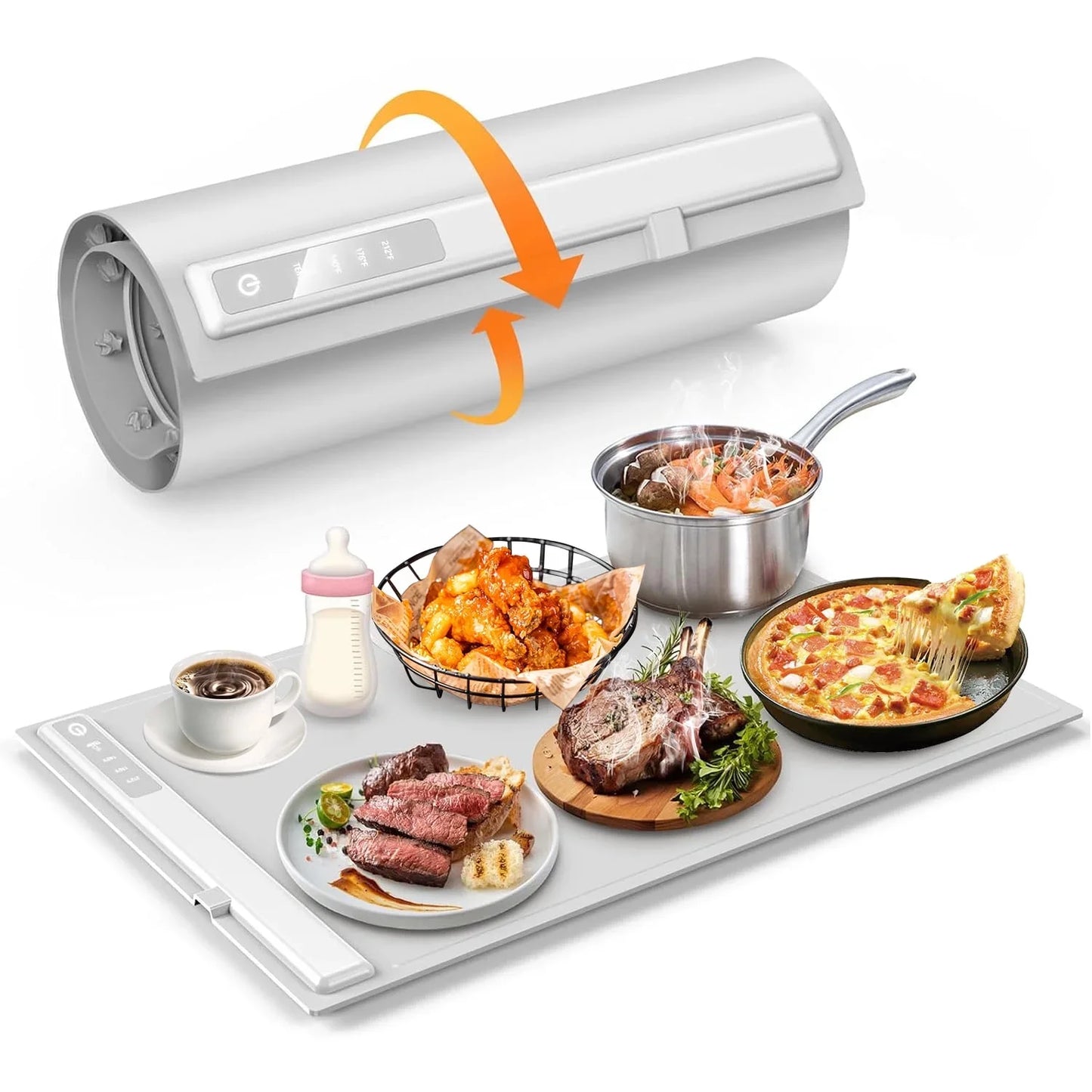 Silicone Food Warming Tray Adjustable Temps 10s Heating,Portable Food Warmer for Dinner Parties, Buffet, Travel