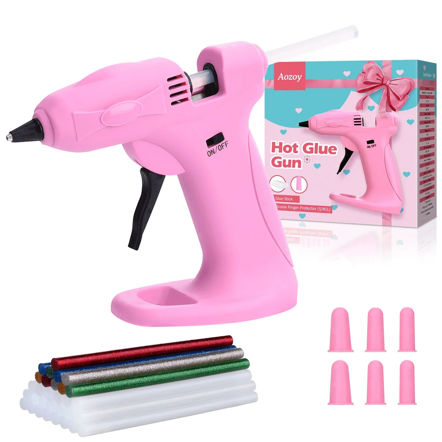 Uarter Hot Glue Gun Cordless Full Size 2600mAh USB Rechargeable LED Digital Hot Melt Glue Tool with Stand, 30 Glue Sticks 6 Finger Protectors Pink