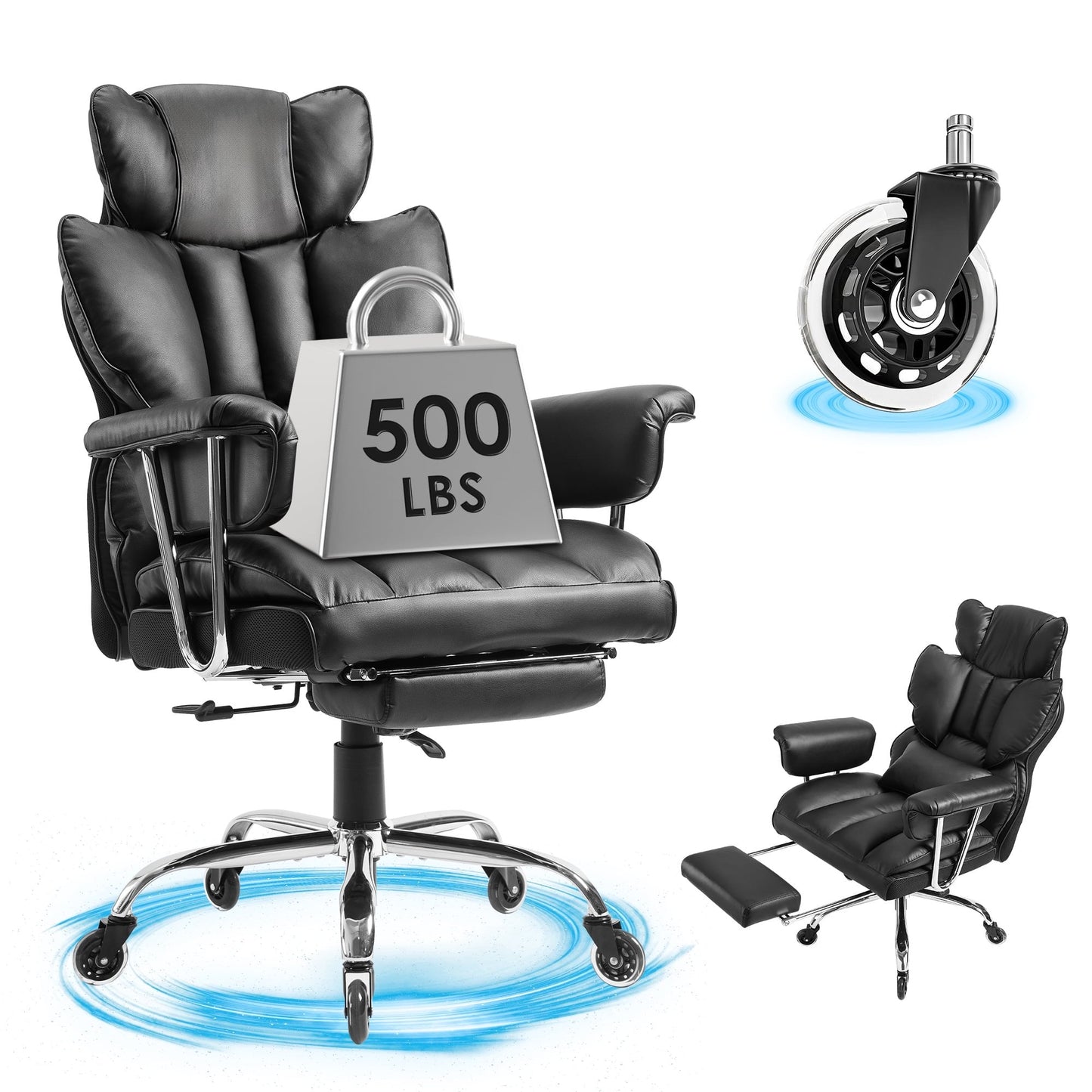 Big and Tall Office Chair,High Back with Telescoping Footrest and Wide Seat Cushion( Black)