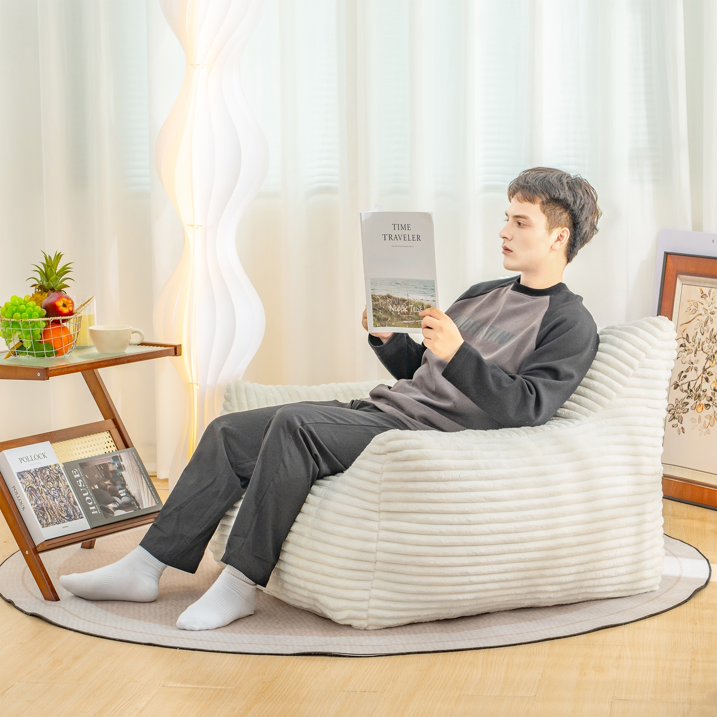 HSUNNS Bean Bag Chair, Ergonomic Design Floor Sofa with Anti-Slip Bottom for Adults and Teens, Corduroy Single Cloud Mini Couch for Living Room and Bedroom, White