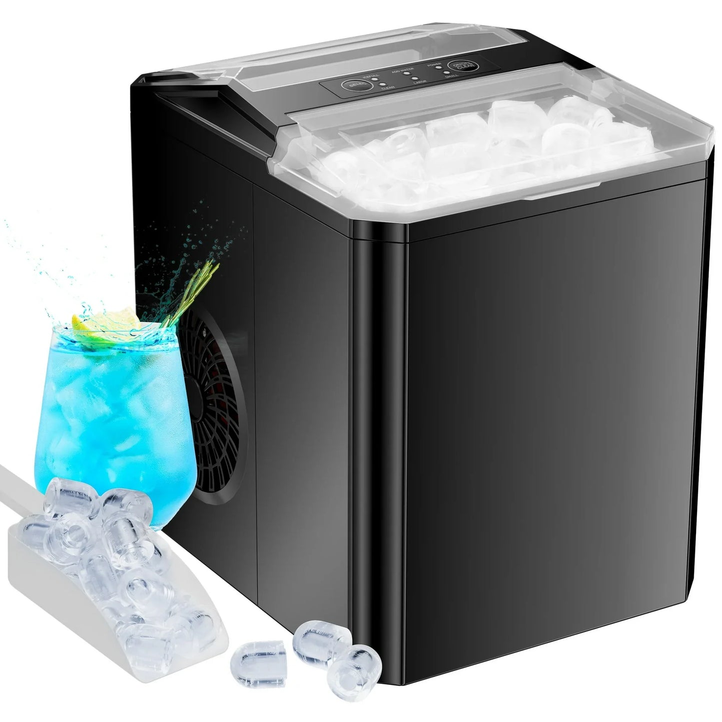 edx Countertop Ice Maker,9 Cubes in 6 Minutes, Self-Cleaning, with Ice Basket & Scoop, 26Lbs/24H,Black