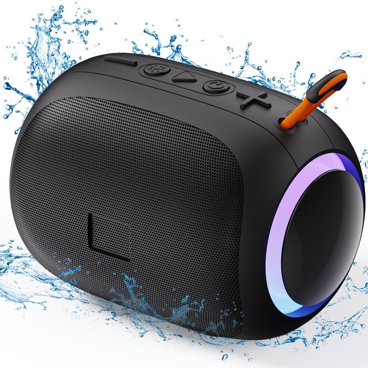 JYX Portable Speaker, IPX7 Waterproof Bluetooth Speaker with LED Light, 8H Playtime Outdoor Speakers with Loud Stereo Sound, Black