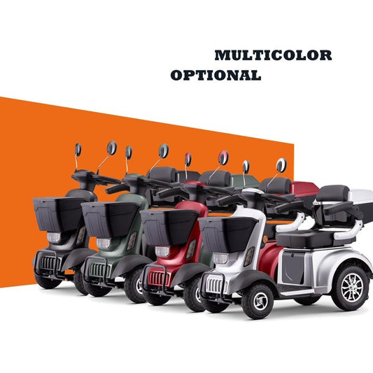 Large 4 Wheels Mobility Scooter (XW E05B), Electric Heavy Duty Wheelchair Device, 400 LBS Capacity for Seniors  Adults, Speed Adjust, Front Rear Trunk, No Assemble Required (Silver)