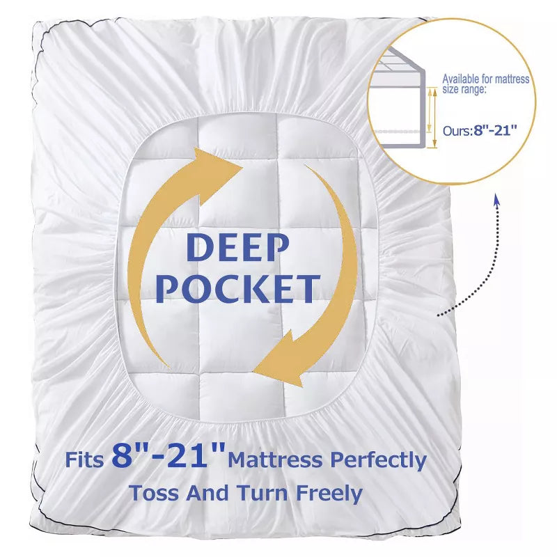 HYLEORY Extra Thick Mattress Topper, Cooling Mattress Pad Cover, 2  Mattress Topper