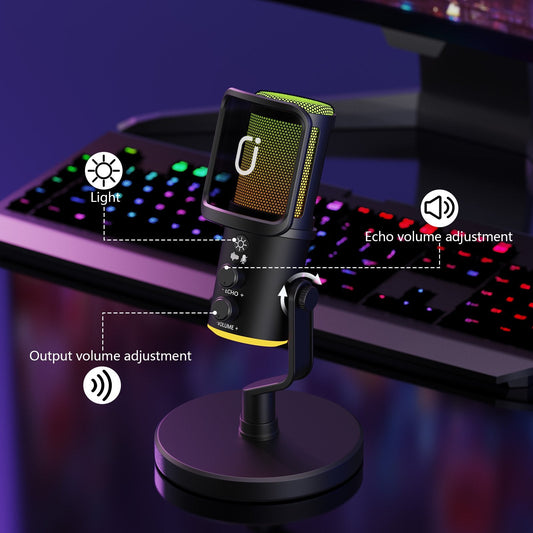 JYX Microphone, USB Dynamic Gaming Microphone for PC PS4/5, Podcast, Streaming, Music Recording Mic with Shock Stand, RGB, Anti Spray Net, Mute, Noise Cancellation, Reverb, 3.5mm Headphone Jack
