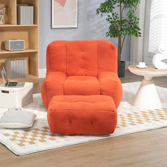 PORKISS Oversize Bean Bag Chairs with Ottoman, Memory Foam Soft Lazy Sofa for Adults and Kids, Velvet Red