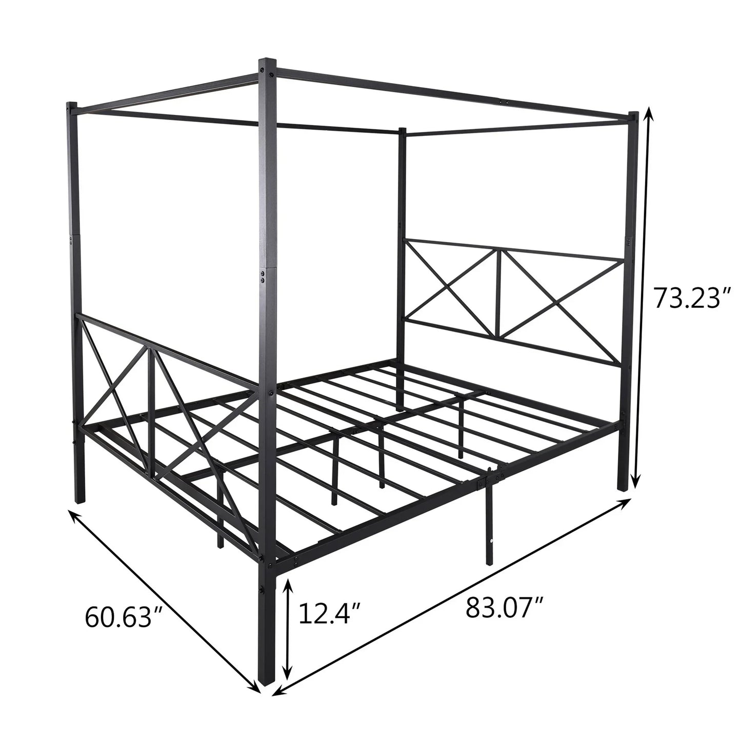HSUNNS Queen Size Canopy Bed Frame, Metal Platform Bed Frame with X Shaped Headboard and Footboard, Under-Bed Storage, Noise Free, Easy Assembly, Black