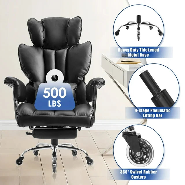 Big and Tall Office Chair,High Back with Telescoping Footrest and Wide Seat Cushion（ Black)
