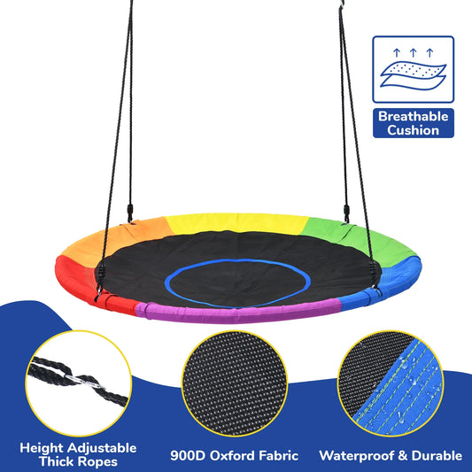 KloKick 60 Extra Large Tree Swing for Kids  Adults  900D Oxford Waterproof Saucer Swing with 2 Hanging Straps, Rainbow