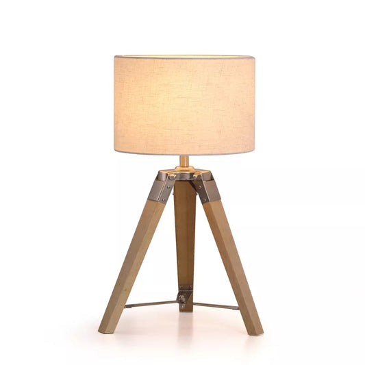 HBEZON 18 H Tripod Table Lamp with Beige Linen Shade for Bedroom, Living Room, Dining Room, Office, Rubber Wood