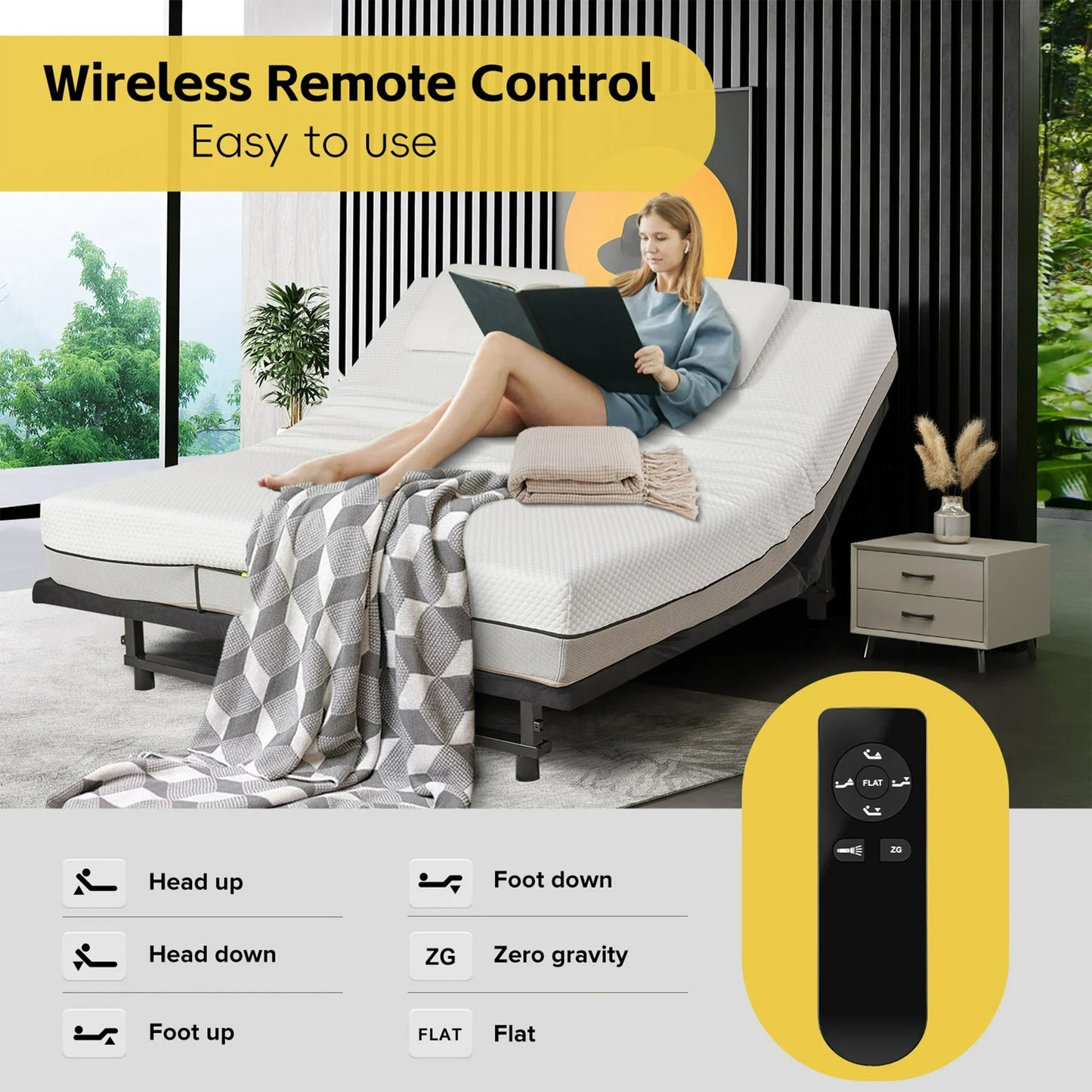 Queen Size Electric Ergonomic Adjustable Bed Frame, Adjustable Bed Base Frame with Wireless Remote, Independent Head and Foot Incline, Metal Platform Bed Frame with Quiet Motor