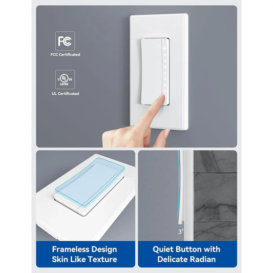 ELEGRP Smart Dimmer Light Switch Single Pole, 2.4GHz Wi-Fi Dimmer Switch Compatible with Alexa and Google Assistant, Needs Neutral Wire, No Hub Required, UL and FCC Listed, White, 1 PC
