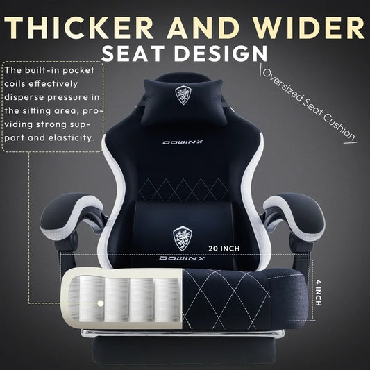 ‌Dowinx Fabric Gaming Chair with Pocket Spring Cushion High Back Ergonomic Office Chair, Adjustable Footrest & Lumbar Support, 300lbs Capacity, Black