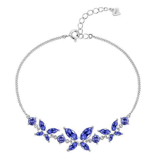 Beautlace 18K White Gold over Silver Butterfly Gemstone Bracelet,Adjustable December Tanzanite Birthstone Bracelet Charms Jewelry Birthday Christmas Valentines Gifts for Women