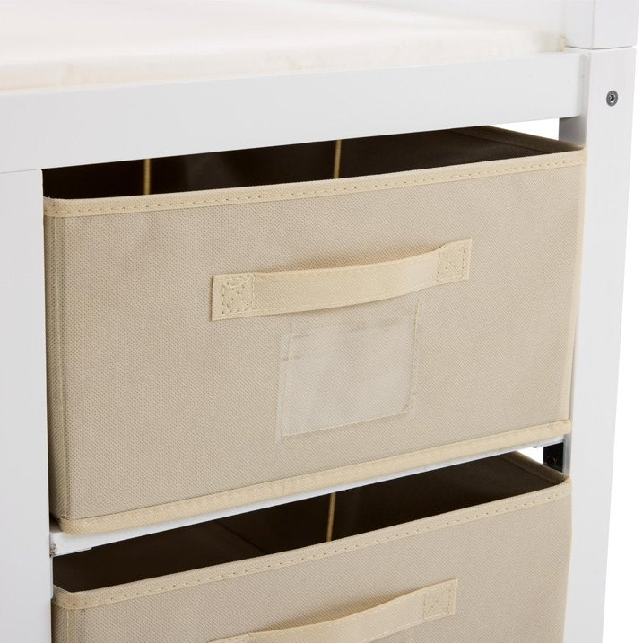 SESSLIFE Infant Changing Station with 3 Fabric Drawers & 1 Fabric Bag, Baby Dresser With Changing Table Top for Nursery, Easy Assembly, White