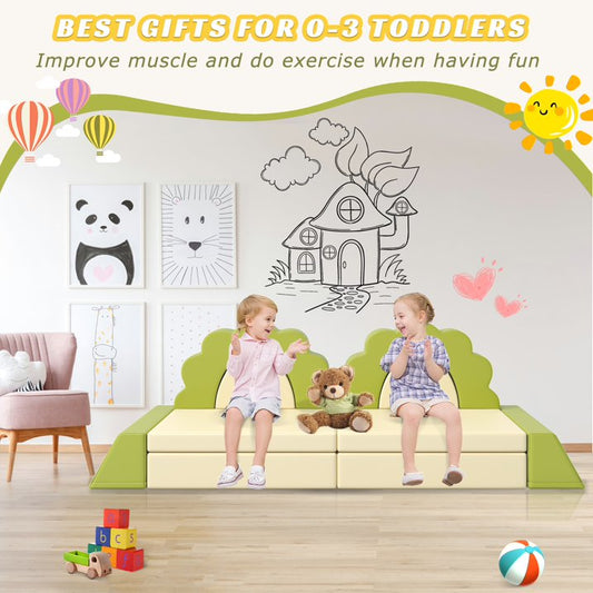 HSUNNS 10PCS Modular Kids Play Couch Set, Kids Sofa Couch with Soft PU Leather, Toddler Sofas for 0-3 Years, Certified by CPC, CPSIA and ASTM, Modular Toddler Couch for Playroom, Gift for Kids