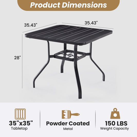 Farini Patio Dining Table 35"x35", Square Outdoor Dining Table with 1.57" Umbrella Hole for Patio Graden Backyard and Poolside