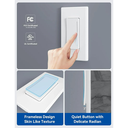 ELEGRP Smart Dimmer Light Switch Single Pole, 2.4GHz Wi-Fi Touch Dimmer Compatible with Alexa and Google Assistant, Neutral Wire Required, No Hub Required, UL and FCC Listed, White 1 PC