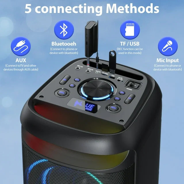 FanFun Large Bluetooth Speaker, Portable Party Speaker with DJ Lights, Remote Control, Double Subwoofer Wireless