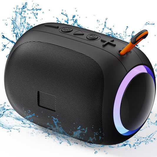 JYX Portable Speaker, IPX7 Waterproof Bluetooth Speaker with LED Light, 8H Playtime Outdoor Speakers with Loud Stereo Sound, Black